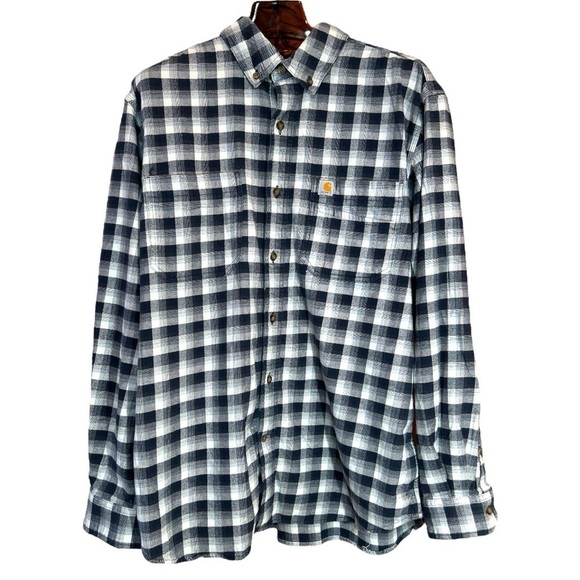 Carhartt Relaxed Fit Two Pocket Flex Flannel Blue Plaid Size Large - Picture 1 of 12